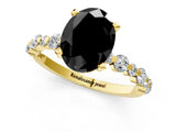 Yellow gold Fancy Black Oval Cut Diamond Prong Set Engagement Ring with Pave Band_1