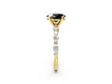 Yellow gold Fancy Black Oval Cut Diamond Prong Set Engagement Ring with Pave Band_2