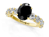 Yellow gold Fancy Black Oval Cut Diamond Prong Setting with Side Stones on a Pave Band_1