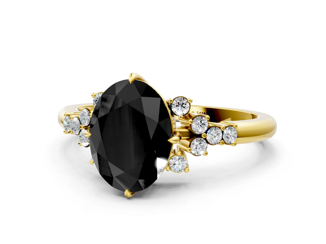 Yellow gold Fancy Black Oval Cut Diamond Ring with Side Stones and Four-Prong Setting_60