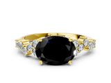Yellow gold Fancy Black Oval Cut Diamond Scattered Round Accent Ring with Prong Setting_12