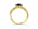 Yellow gold Fancy Black Oval Cut Diamond Scattered Round Accent Ring with Prong Setting_15