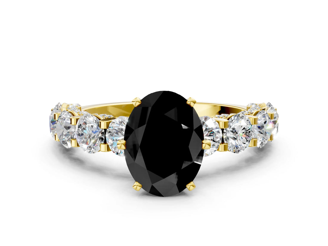 Yellow gold Fancy Black Oval Cut Diamond Side Stone Engagement Ring with Four-Prong Setting_36