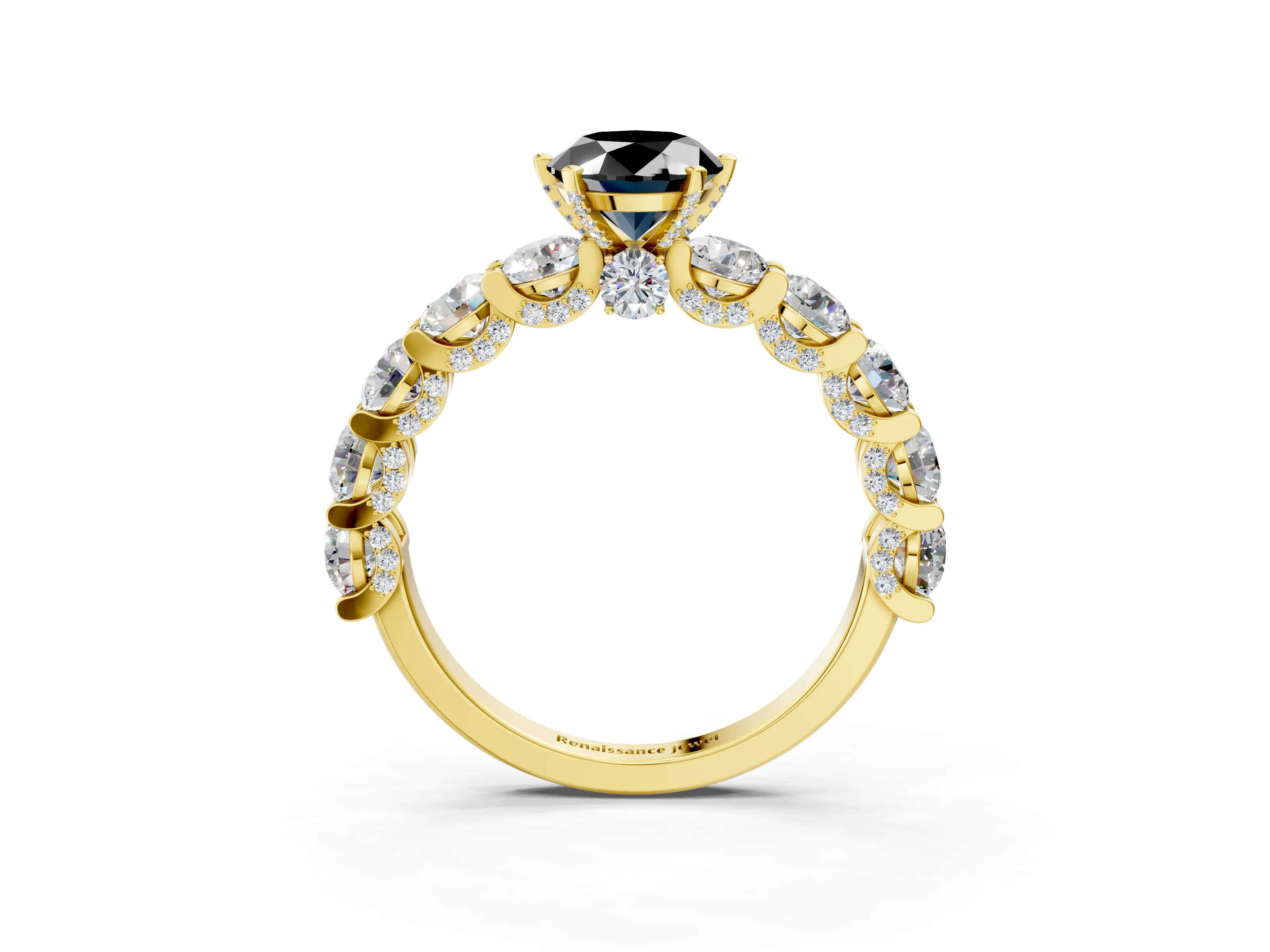 Yellow gold Fancy Black Oval Cut Diamond Side Stone Engagement Ring with Four-Prong Setting_39