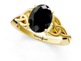 Yellow gold Fancy Black Oval Cut Diamond Solitaire Engagement Ring with Celtic Knot Band and Four-Prong Setting_1