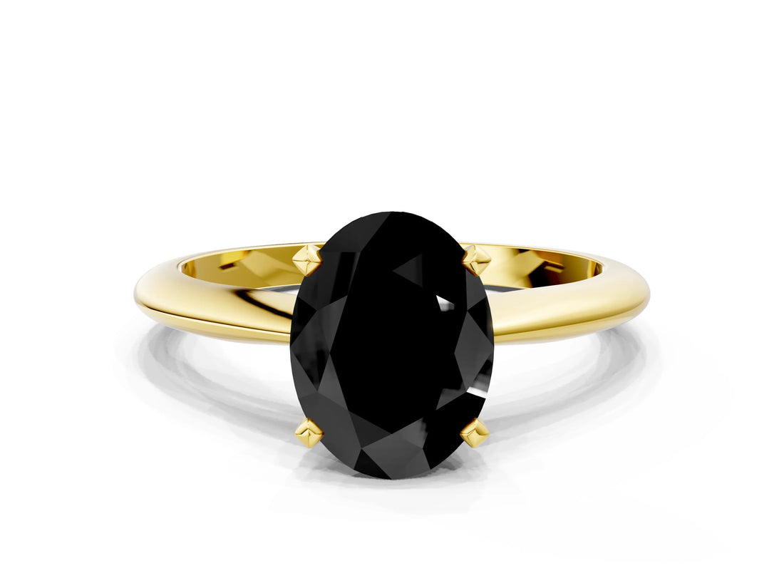 Yellow gold Fancy Black Oval Cut Diamond Solitaire Engagement Ring with Classic Band and Four-Prong Setting_12
