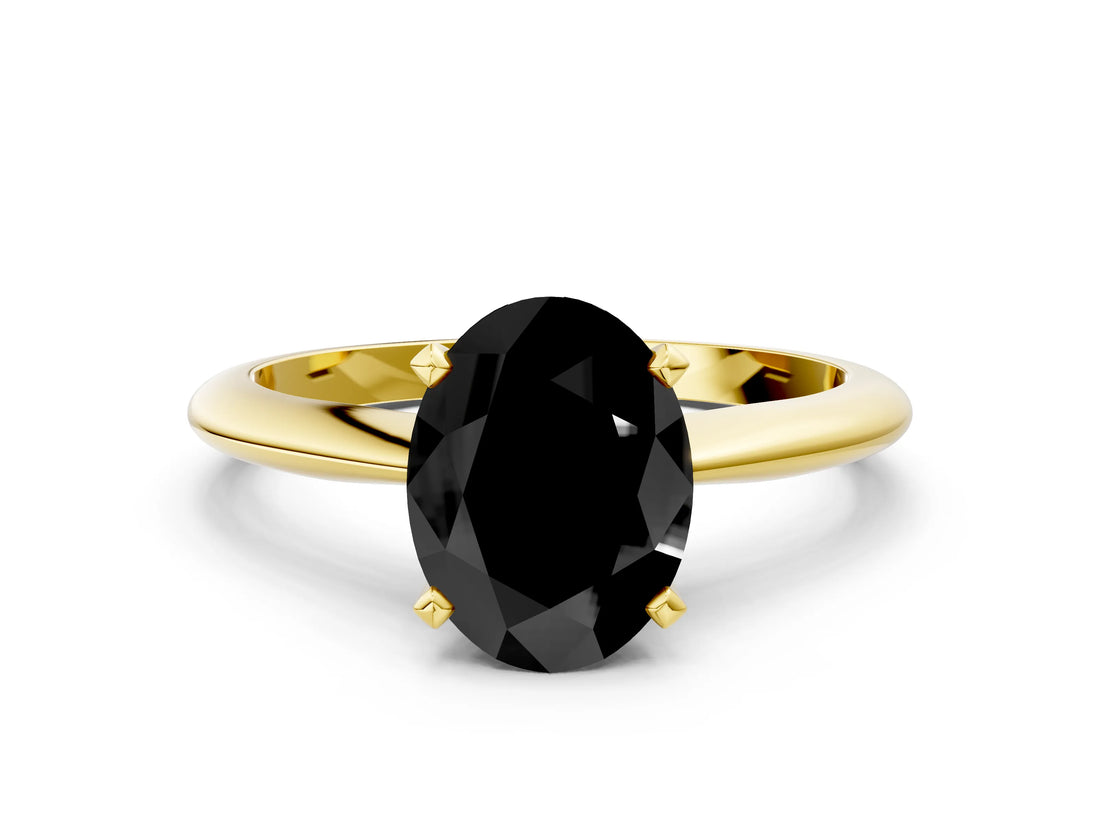 Yellow gold Fancy Black Oval Cut Diamond Solitaire Engagement Ring with Classic Band and Four-Prong Setting_36