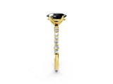 Yellow gold Fancy Black Oval Cut Diamond Solitaire Engagement Ring with Pavé Band and Prong Setting_2