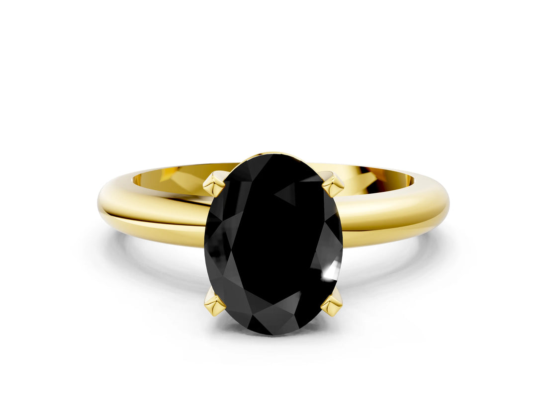 Yellow gold Fancy Black Oval Cut Diamond Solitaire Engagement Ring with Round Band and Four-Prong Setting_84