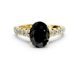 Yellow gold Fancy Black Oval Cut Diamond Solitaire Ring with Cathedral Setting and Pavé Band