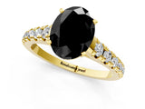 Yellow gold Fancy Black Oval Cut Diamond Solitaire Ring with Cathedral Setting and Pavé Band_1