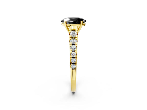 Yellow Gold Oval Cathedral Engagement Ring Setting for Black Center with Graduated Pave Accents