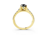 Yellow gold Fancy Black Oval Cut Diamond Solitaire Ring with Cathedral Setting and Pavé Band_3