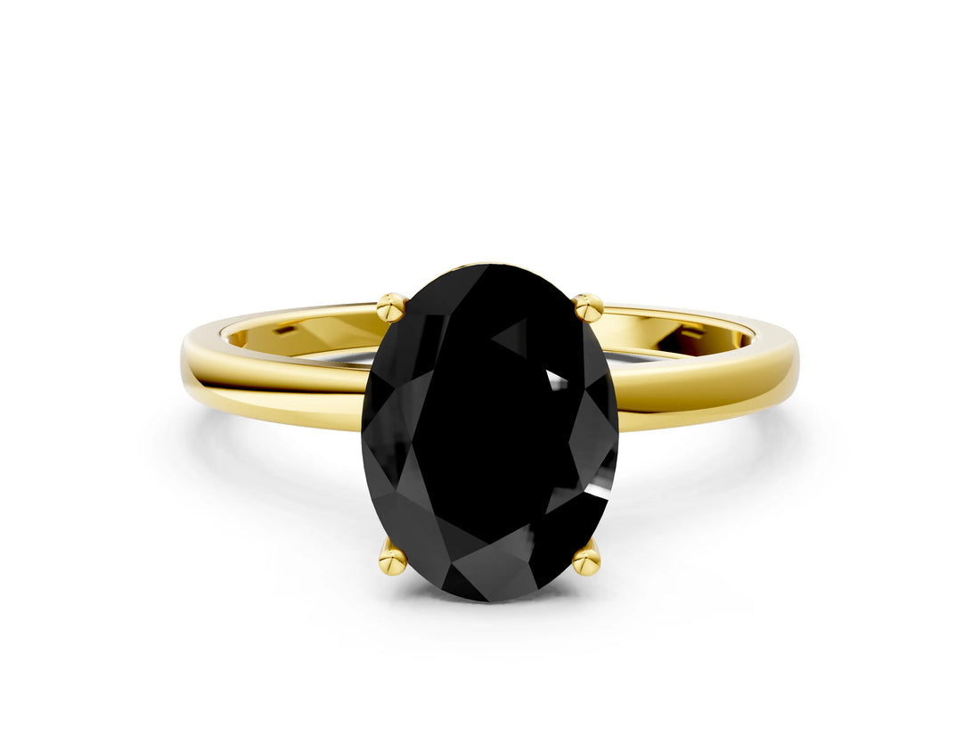 Yellow gold Fancy Black Oval Cut Diamond Solitaire Ring with Classic Band and Four-Prong Setting_12