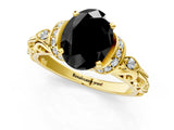 Yellow gold Fancy Black Oval Cut Diamond Solitaire Ring with Filigree Band and Four-Prong Setting_1
