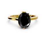 Yellow gold Fancy Black Oval Cut Diamond Solitaire Ring with Flower Prong Setting and Classic Band_12