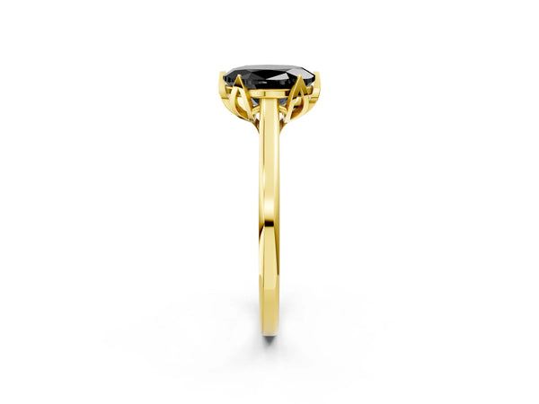 Yellow Gold Oval Floral Solitaire Engagement Ring Setting for Black Center with Plain Band