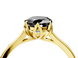 Yellow gold Fancy Black Oval Cut Diamond Solitaire Ring with Flower Prong Setting and Classic Band_40