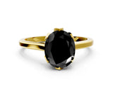 Yellow gold Fancy Black Oval Cut Diamond Solitaire Ring with Flower Prong Setting and Classic Band_48