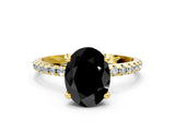 Yellow gold Fancy Black Oval Cut Diamond Solitaire Ring with Four-Prong Setting and Pavé Band_3