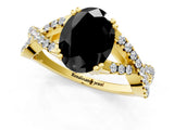 Yellow gold Fancy Black Oval Cut Diamond Solitaire Ring with Four-Prong Setting and Twisted Pavé Band_1