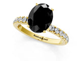 Yellow gold Fancy Black Oval Cut Diamond Solitaire Ring with Pavé Accents and Four-Prong Setting_1