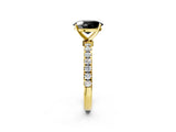 Yellow gold Fancy Black Oval Cut Diamond Solitaire Ring with Pavé Accents and Four-Prong Setting_2