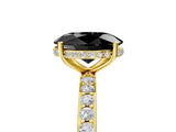 Yellow gold Fancy Black Oval Cut Diamond Solitaire Ring with Pavé Band and Hidden Halo_17