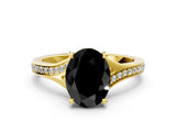 Yellow gold Fancy Black Oval Cut Diamond Solitaire Ring with Pavé Band and Prong Setting_12