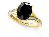 Yellow gold Fancy Black Oval Cut Diamond Solitaire Ring with Pavé Band and Prong Setting_13