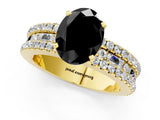 Yellow gold Fancy Black Oval Cut Diamond Solitaire Ring with Pavé and Channel Set Band_1