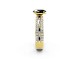 Yellow gold Fancy Black Oval Cut Diamond Solitaire Ring with Pavé and Channel Set Band_2