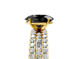 Yellow gold Fancy Black Oval Cut Diamond Solitaire Ring with Pavé and Channel Set Band_5