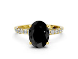 Yellow gold Fancy Black Oval Cut Diamond Solitaire Ring with Pave Band and Four Prong Setting_12