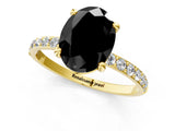 Yellow gold Fancy Black Oval Cut Diamond Solitaire Ring with Pave Band and Four Prong Setting_13