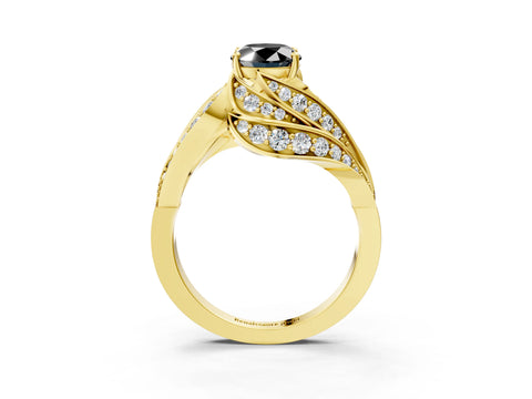 Yellow gold Fancy Black Oval Cut Diamond Solitaire Ring with Prong Setting and Twisted Pavé Band_3
