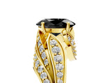 Yellow gold Fancy Black Oval Cut Diamond Solitaire Ring with Prong Setting and Twisted Pavé Band_5
