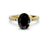 Yellow gold Fancy Black Oval Cut Diamond Solitaire Ring with Round  Pavé Band and Four-Prong Setting_36