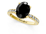 Yellow gold Fancy Black Oval Cut Diamond Solitaire Ring with Round  Pavé Band and Four-Prong Setting_37