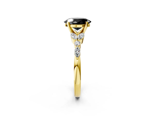 Yellow Gold Oval Engagement Ring Setting for Black Center