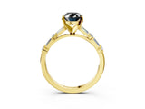 Yellow gold Fancy Black Oval Cut Diamond Solitaire with Side Baguettes and Channel Set Band_3