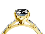 Yellow gold Fancy Black Oval Cut Diamond Solitaire with Side Baguettes and Channel Set Band_4