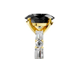 Yellow gold Fancy Black Oval Cut Diamond Solitaire with Side Baguettes and Channel Set Band_5