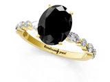 Yellow gold Fancy Black Oval Cut Diamond Solitaire with Side Stones on a Pavé Band and Four-Prong Setting_1