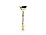 Yellow gold Fancy Black Oval Cut Diamond Solitaire with Side Stones on a Pavé Band and Four-Prong Setting_2
