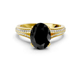 Yellow gold Fancy Black Oval Cut Diamond Split Shank Engagement Ring with Pavé Band