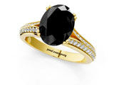 Yellow gold Fancy Black Oval Cut Diamond Split Shank Engagement Ring with Pavé Band_1