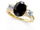 Yellow gold Fancy Black Oval Cut Diamond Three-Stone Engagement Ring with Prong Setting and Pavé Band_1