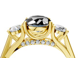Yellow gold Fancy Black Oval Cut Diamond Three-Stone Engagement Ring with Prong Setting and Pavé Band_4