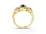 Yellow gold Fancy Black Oval Cut Diamond Three-Stone Halo Ring with Prong Setting and Pavé Accents_3
